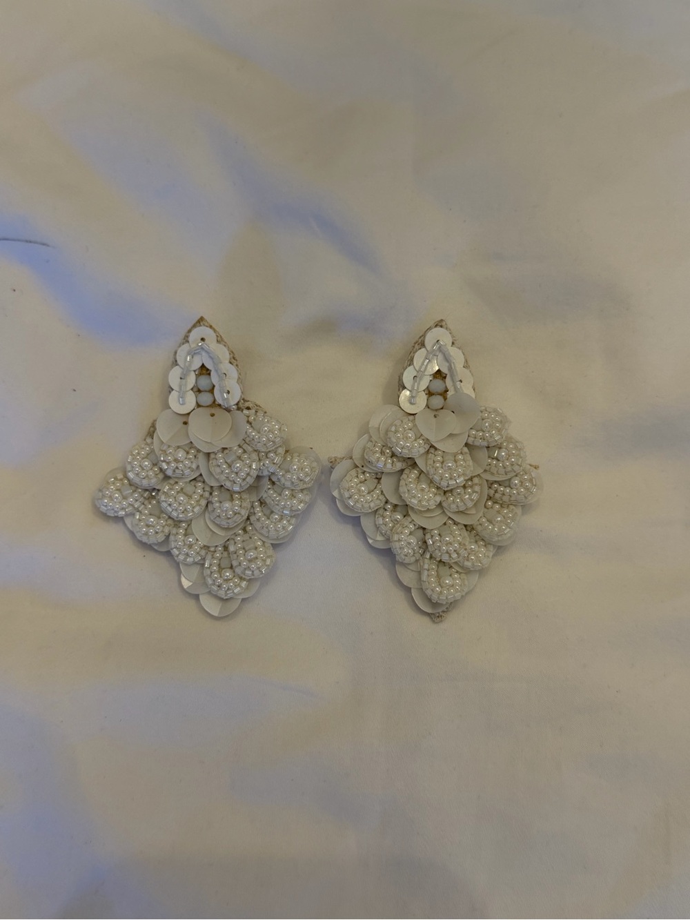 White Floral Sequin & Bead Drop Earrings